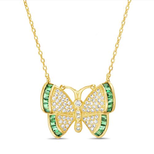 Emerald CZ Butterfly Necklace - Gold